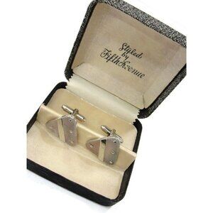 Cufflinks Styled by Fifth Avenue Silver Tone Triangle Wedding Tux Vintage